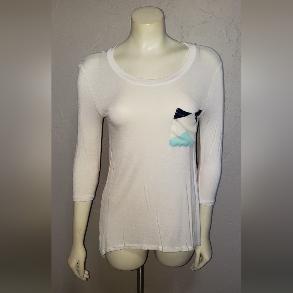 White Long Sleeve Top with Geometric Design